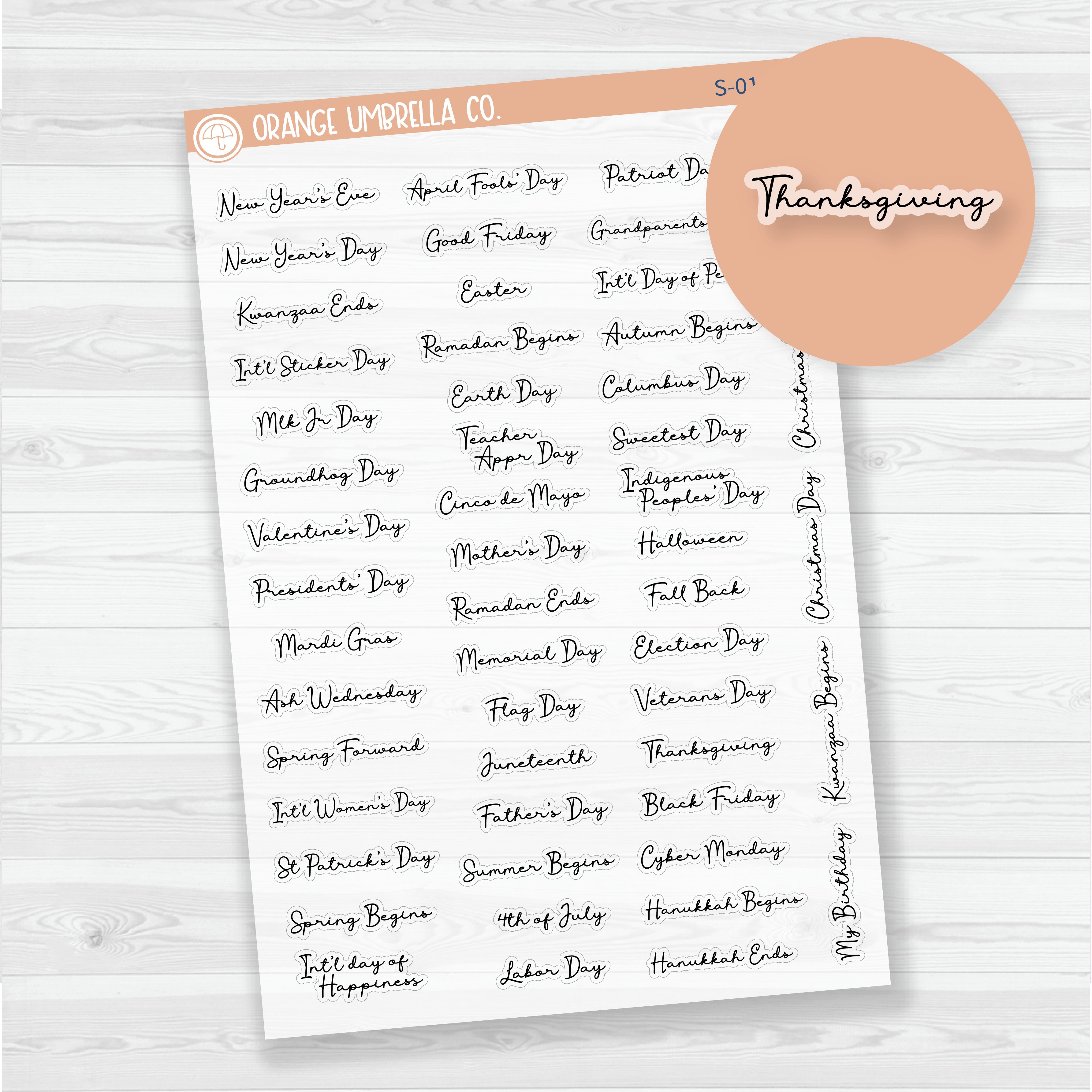 US Holidays Script Planner Stickers | F5 Clear Matte | S-016-BCM