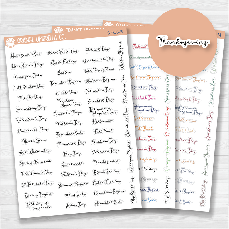 US Holiday Script Planner Stickers | F5 | S-016