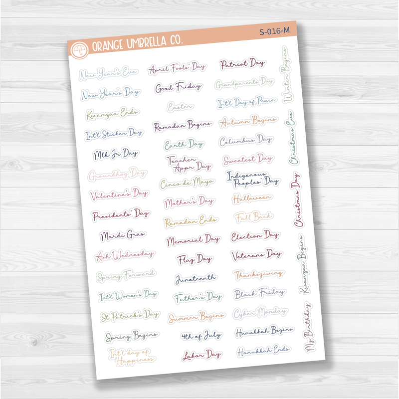 US Holiday Script Planner Stickers | F5 | S-016 / 920-078-001XL-WH