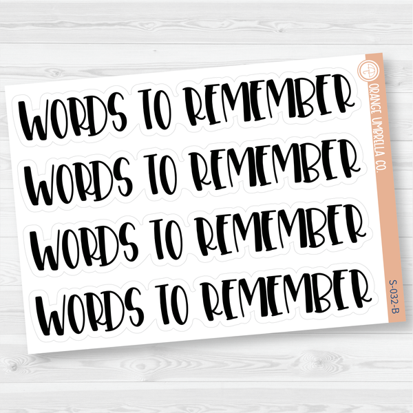 Words To Remember Header Script Planner Stickers | F1 | S-032-B