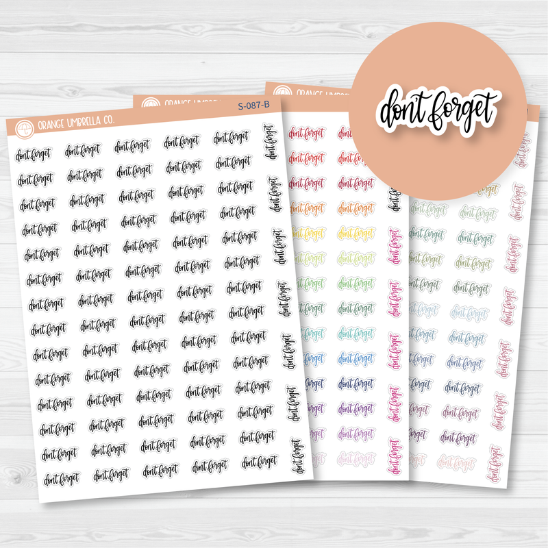 Don't Forget Script Planner Stickers | F7 | S-087 / 904-028-001L-WH
