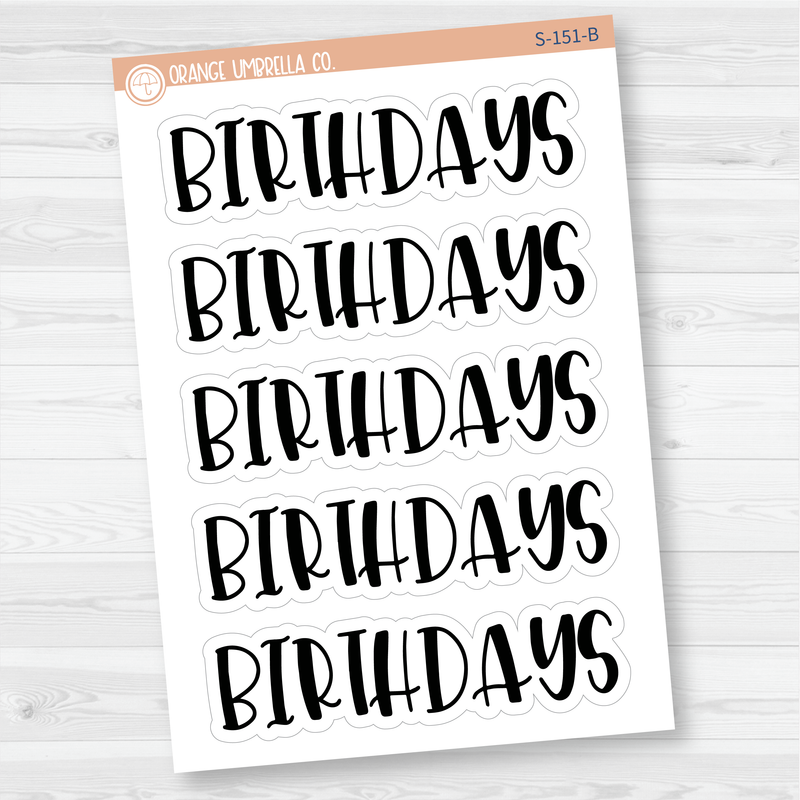 Birthdays Header Script Planner Stickers | F1 | S-151-B