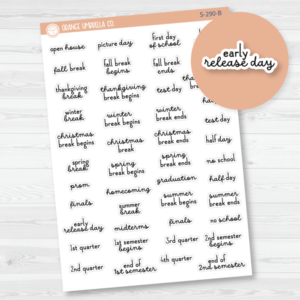 School Related Holiday Script Planner Stickers | F16 | S-290-B