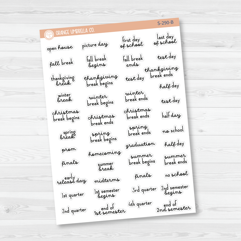School Related Holiday Script Planner Stickers | F16 | S-290-B