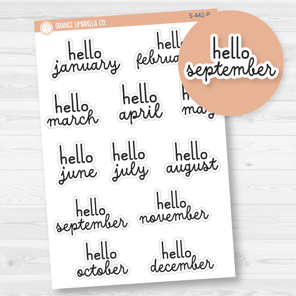 Hello Month Name Script Planner Stickers | F16 | S-442-B