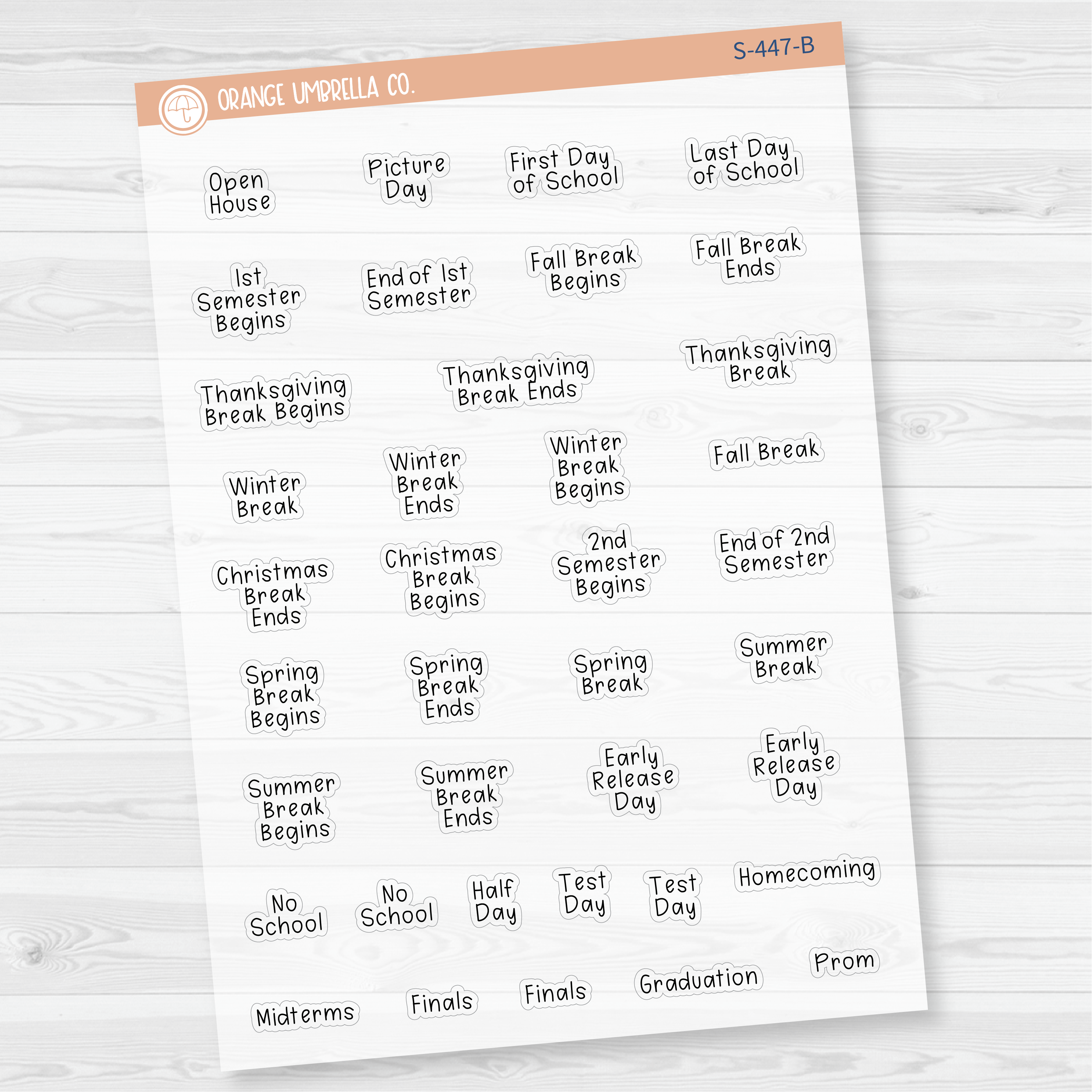School Related Holiday - Mini Script Planner Stickers | JF | S-447-B