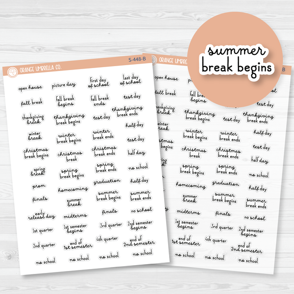 School Related Holiday - Mini Script Planner Stickers | F16 | S-448-B