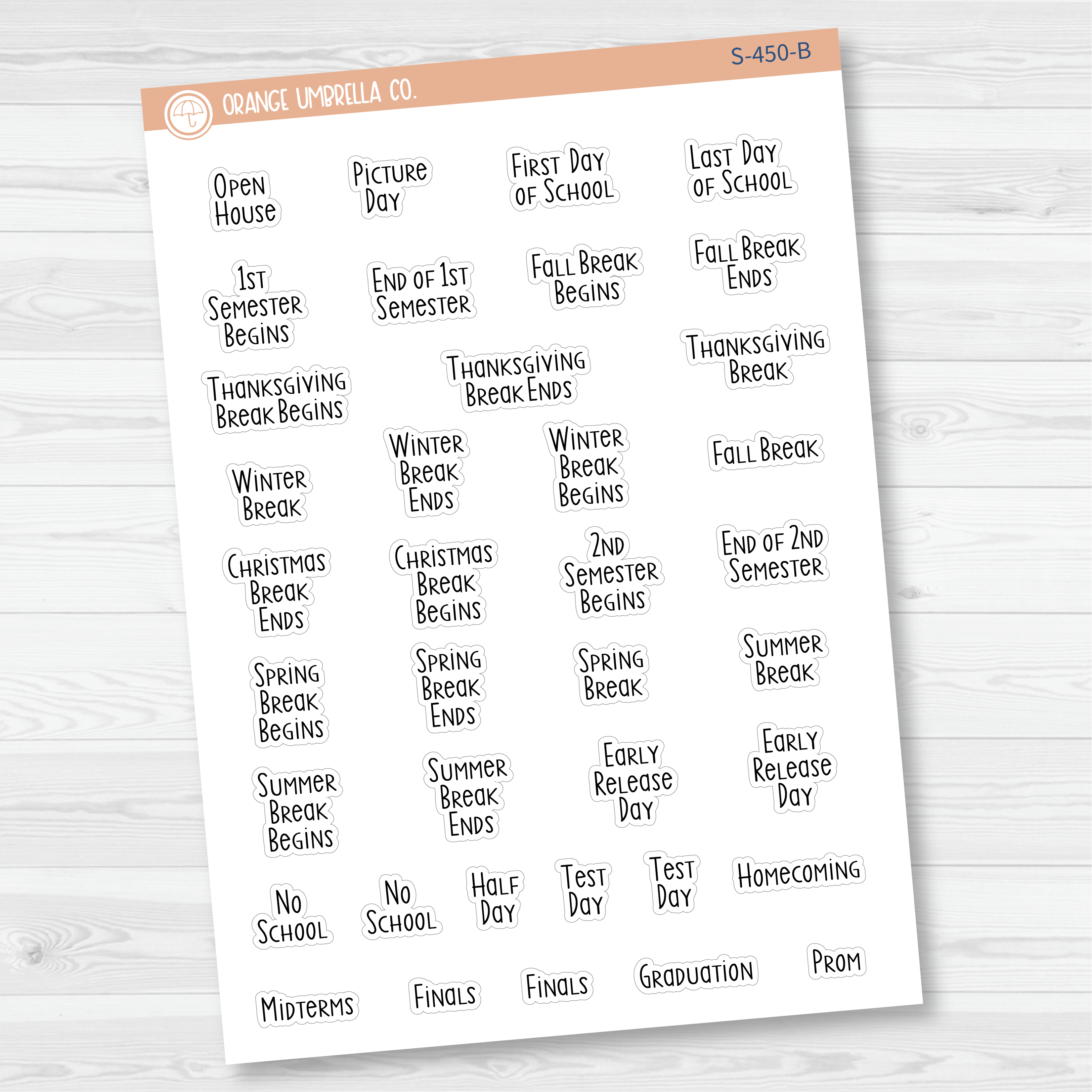 School Related Holiday - Mini Script Planner Stickers | F3 | S-450-B