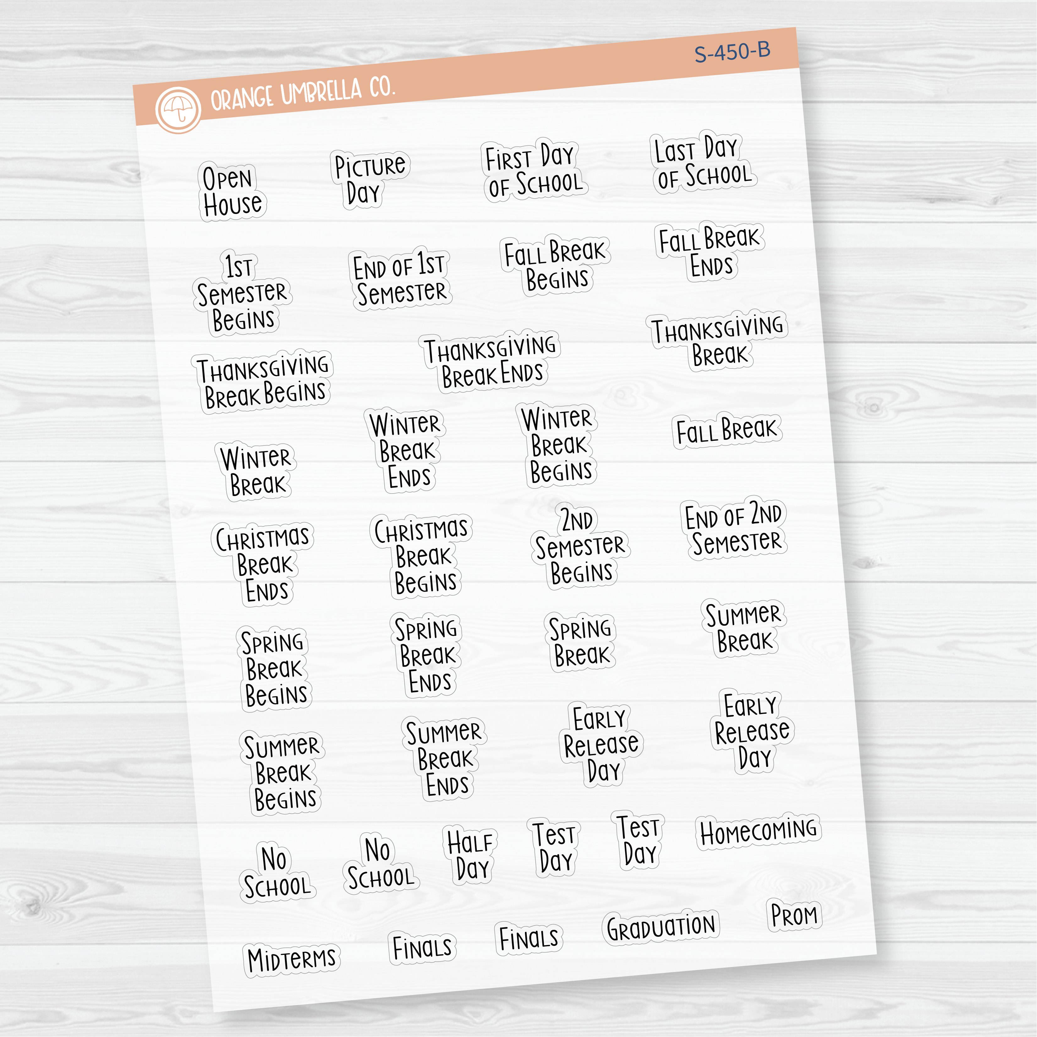 School Related Holiday - Mini Script Planner Stickers | F3 | S-450-B
