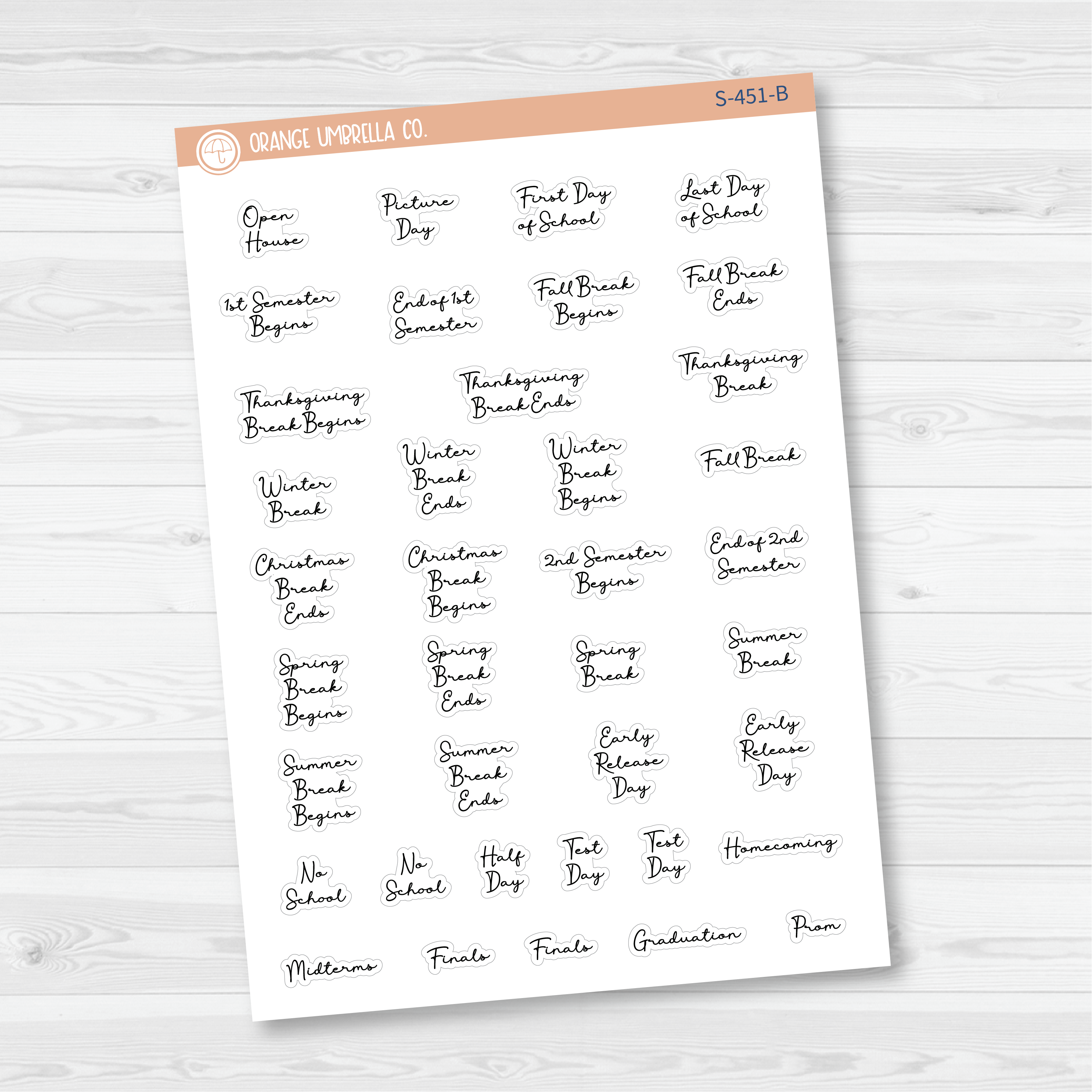 School Related Holiday - Mini Script Planner Stickers | F5 | S-451-B