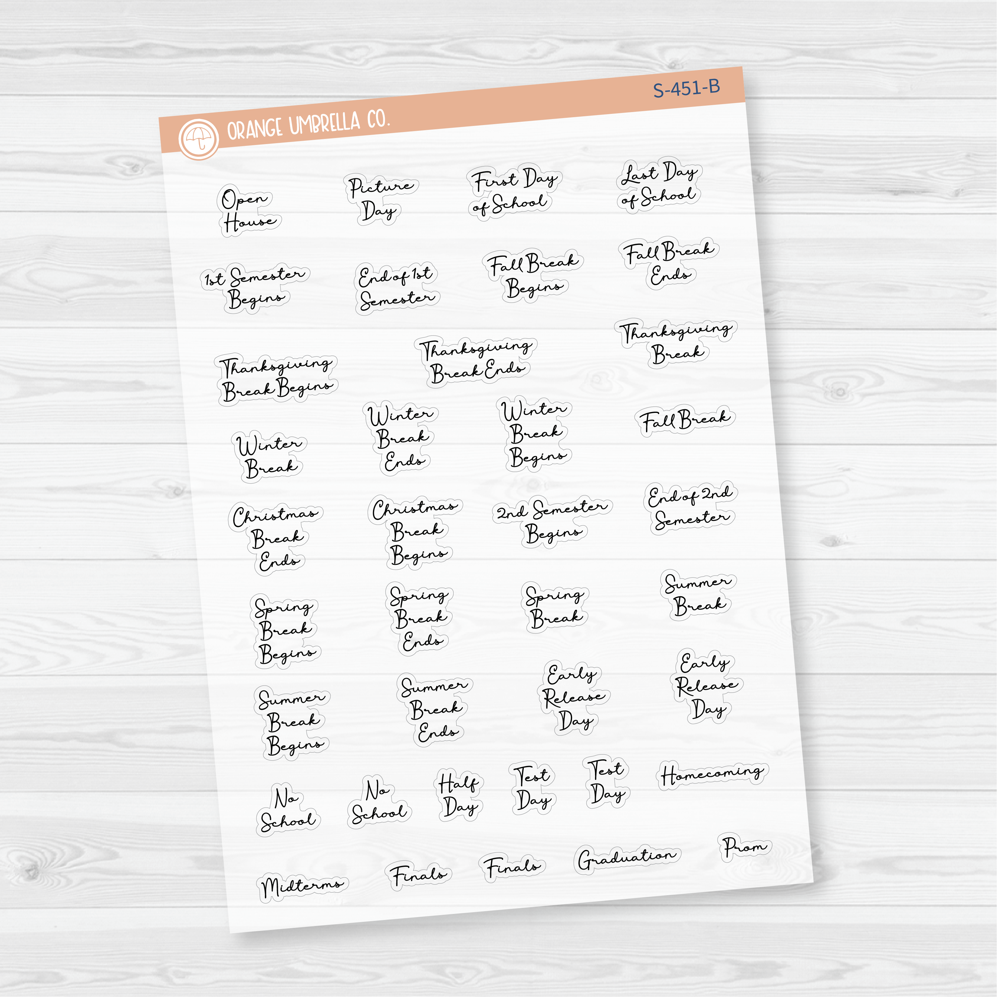 School Related Holiday - Mini Script Planner Stickers | F5 | S-451-B