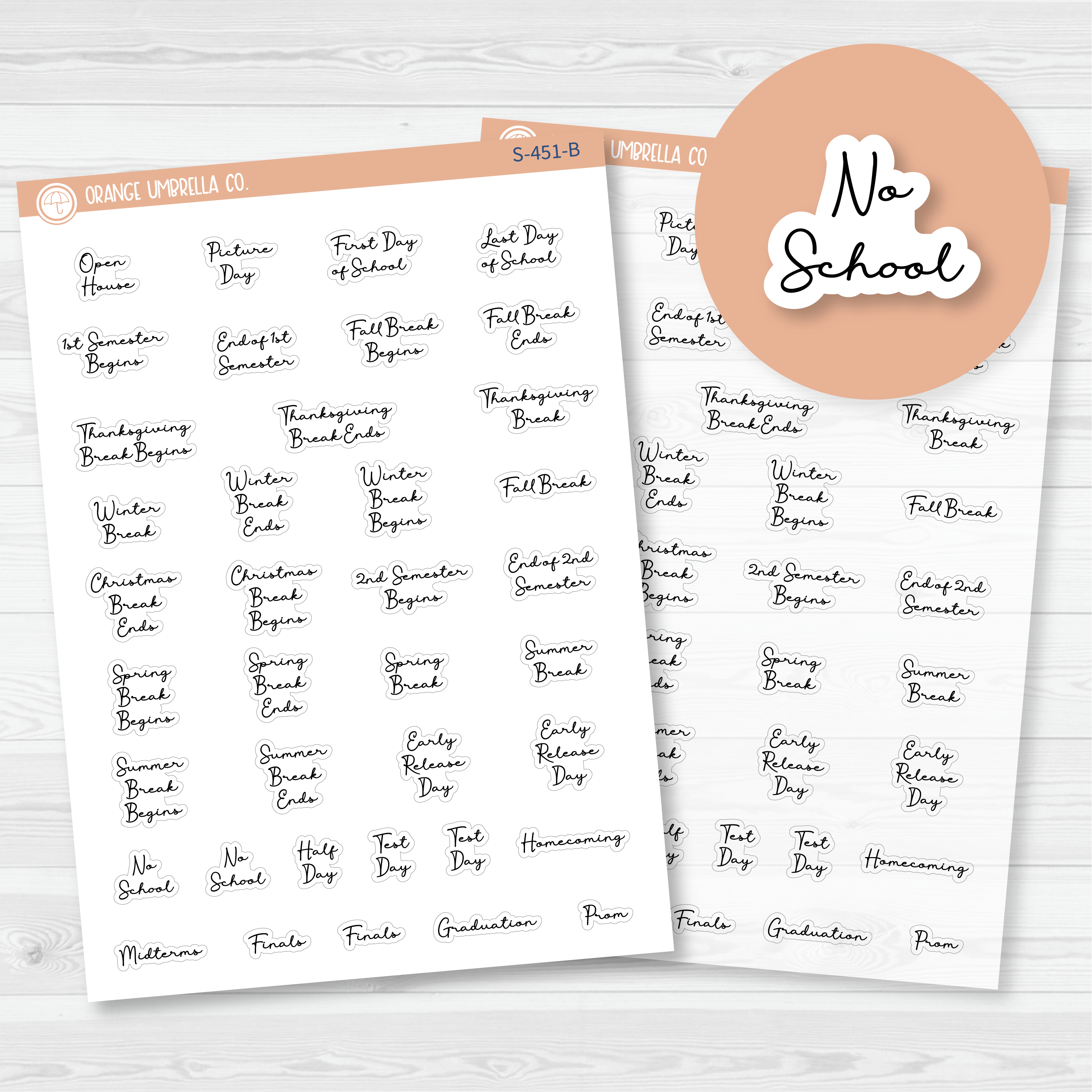 School Related Holiday - Mini Script Planner Stickers | F5 | S-451-B