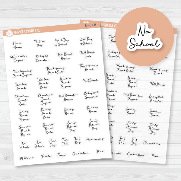 School Related Holiday - Mini Script Planner Stickers | F5 | S-451-B