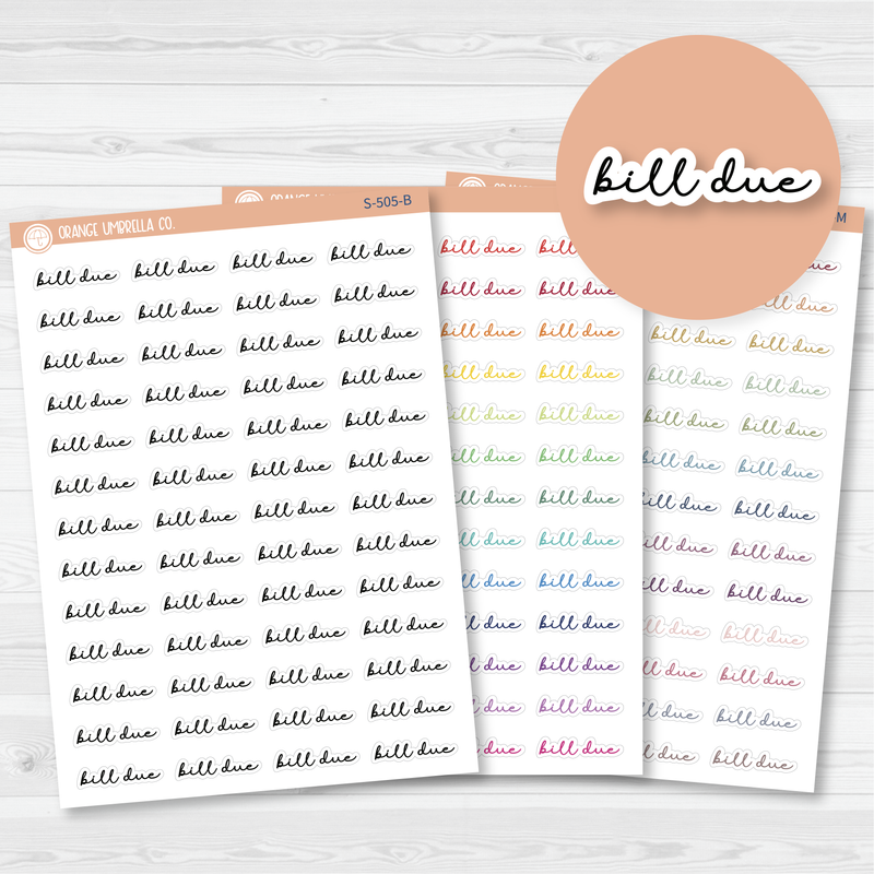 Bill Due Script Planner Stickers | F5 | S-505