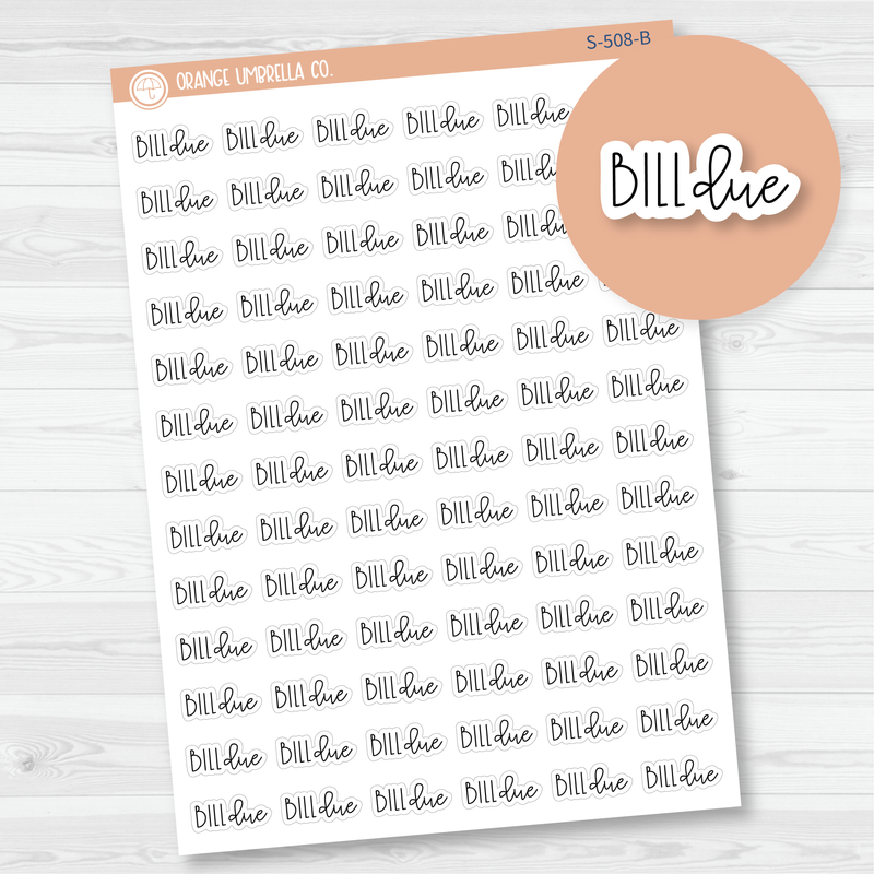 Bill Due Script Planner Stickers | FC12 | S-508-B