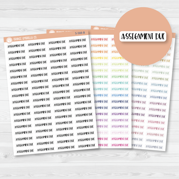 Assignment Due Script Planner Stickers | F1 | S-588 / 902-014-001L-WH
