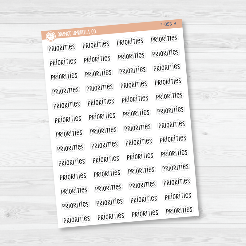 CLEARANCE | Priorities Script Planner Stickers | F3 | T-053 / 904-264