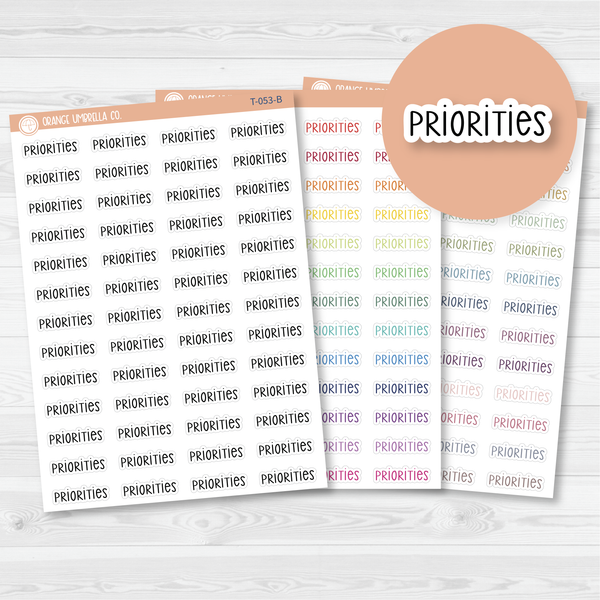 50% OFF -  CLEARANCE | Priorities Script Planner Stickers | F3 | T-053 / 904-264