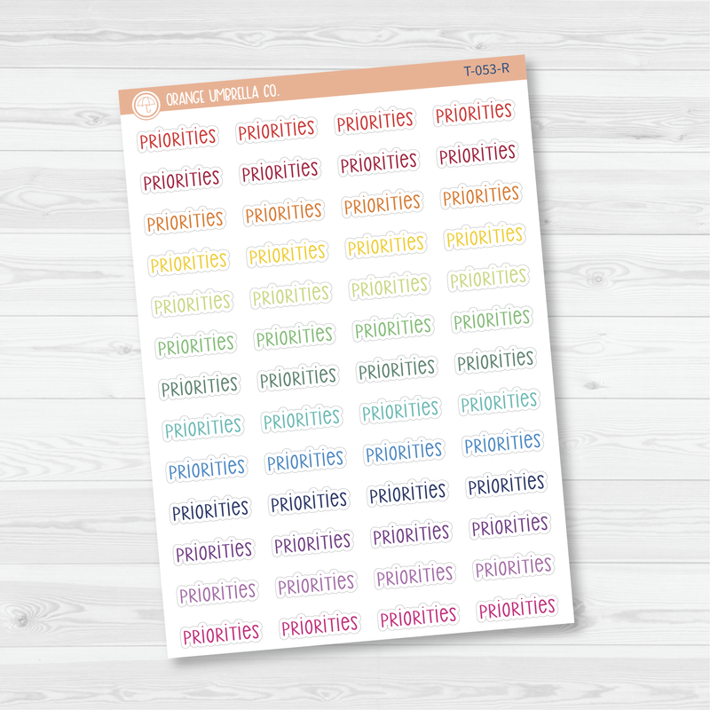 CLEARANCE | Priorities Script Planner Stickers | F3 | T-053 / 904-264