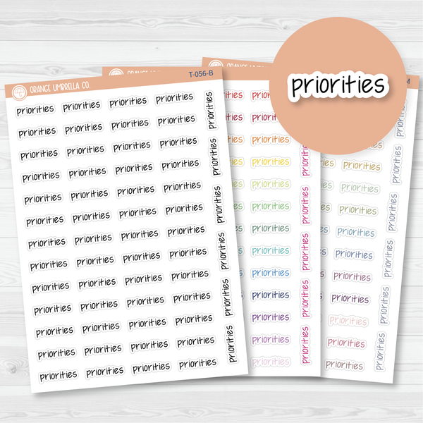 Priorities Jen Plans Script Planner Stickers | FJP | T-056