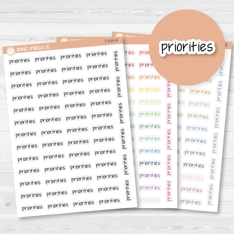 Priorities Jen Plans Script Planner Stickers | FJP | T-056