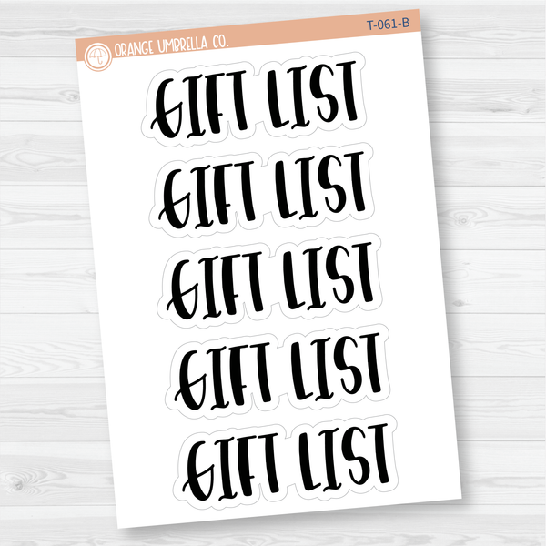 Gift List Header Script Planner Stickers | F1 | T-061-B