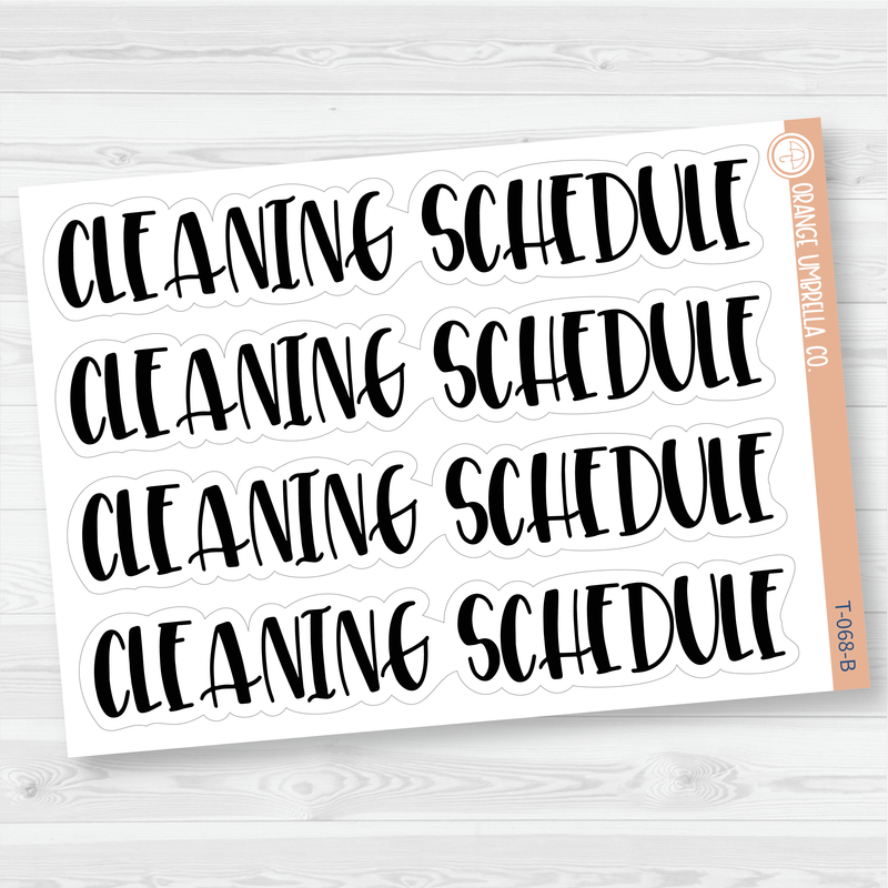 Cleaning Schedule Header Script Planner Stickers | F1 | T-068-B