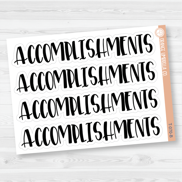 Accomplishments Header Script Planner Stickers | F1 | T-070-B