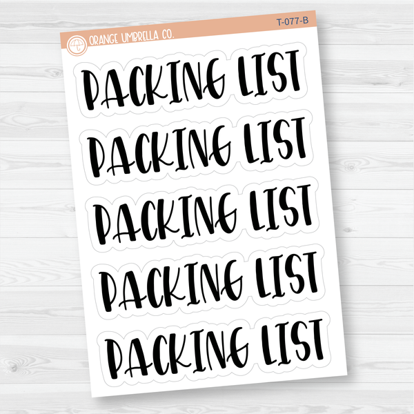 Packing List Header Script Planner Stickers | F1 | T-077-B