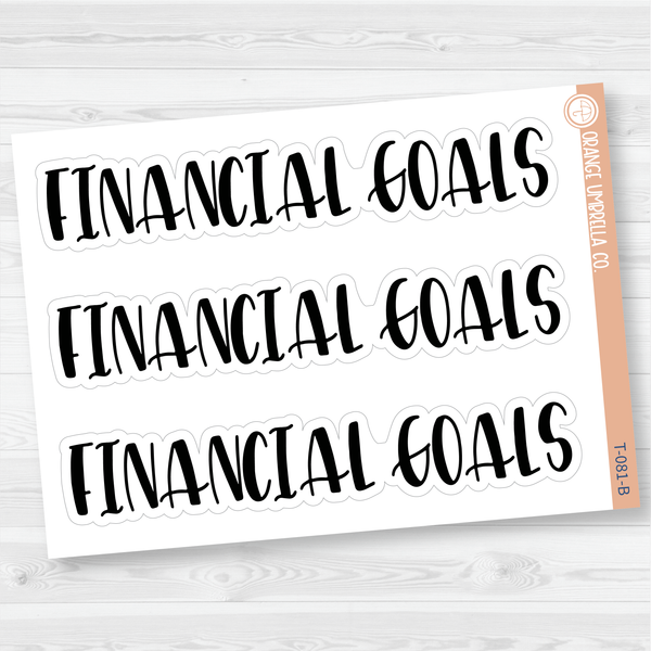 Financial Goals Header Script Planner Stickers | F1 | T-081-B