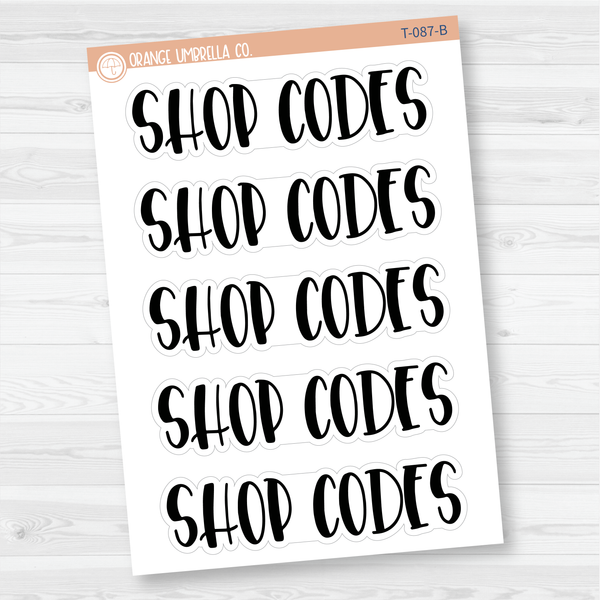 Shop Codes Header Planner Stickers | F1 | T-087-B / 925-056