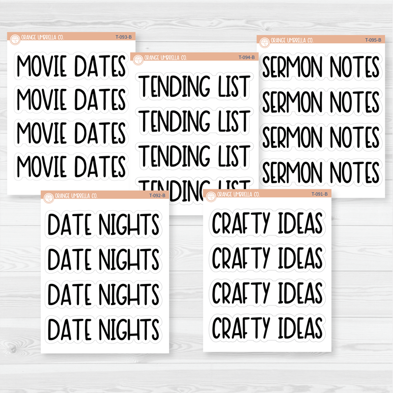 Hobbies Dashboard Header Script Planner Stickers | F8 |  T-091-T-095 \ 925-WH