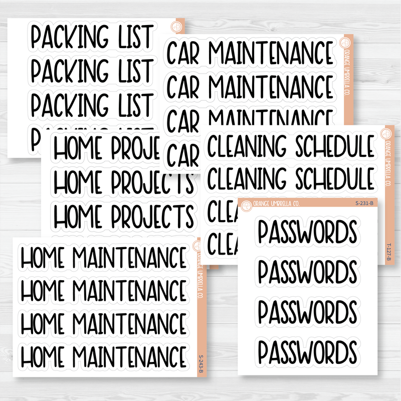 Household Dashboard Header Script Planner Stickers | F8 | T-125-127-B