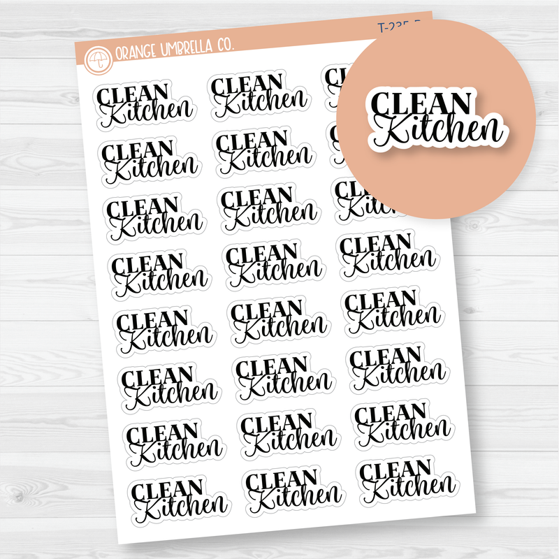 Clean Kitchen Script Planner Stickers | FC10 | T-235-B / 921-026-001S-WH