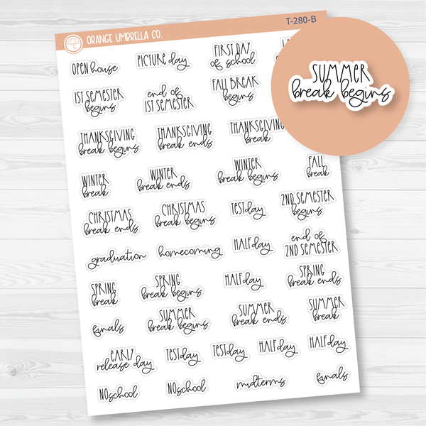 School Related Holiday Script Planner Stickers | FC12 | T-280-B