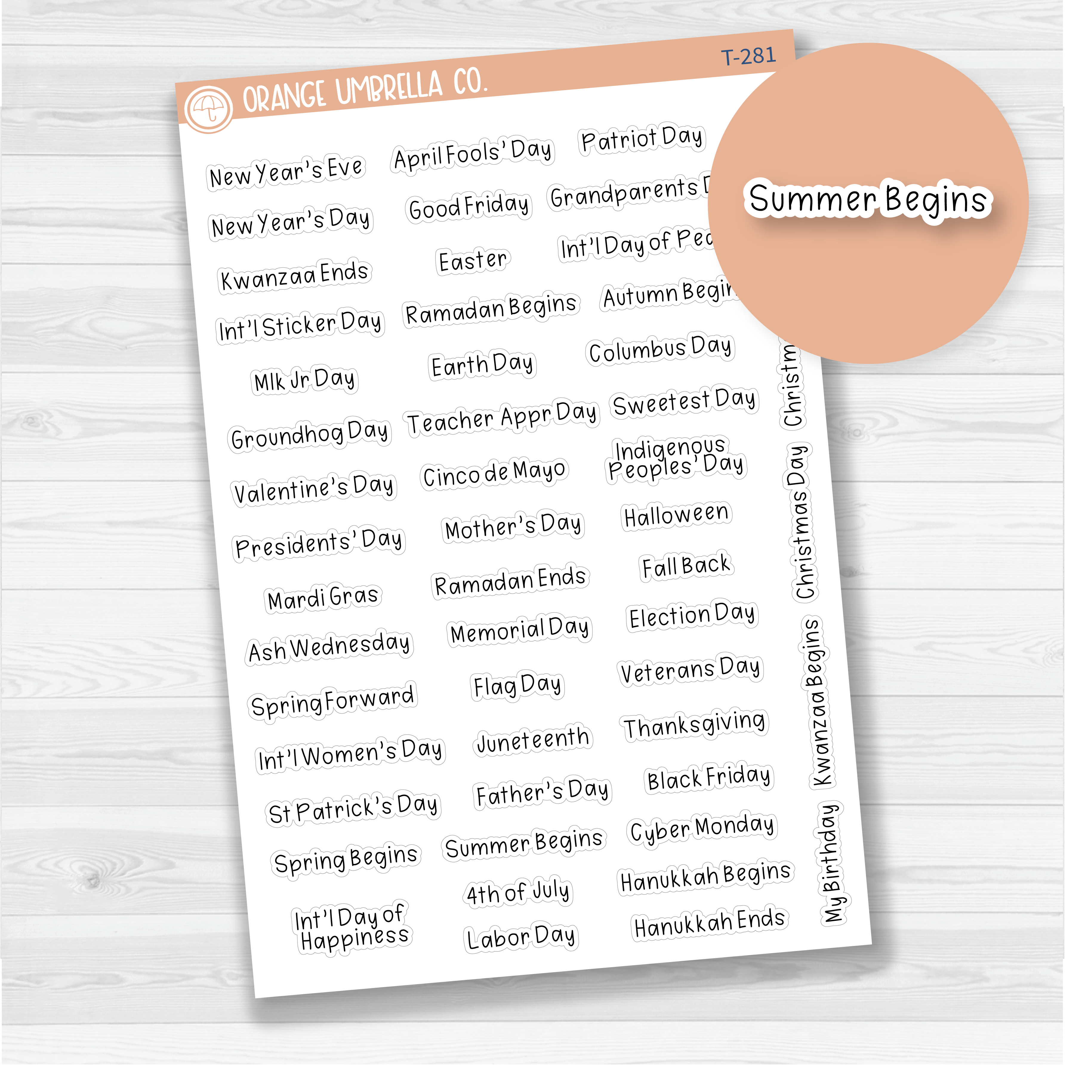 US Holidays Julie's Plans Script Planner Stickers | JF | T-281-B