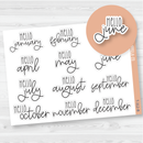 Hello Month Name Planner Stickers | FC12 | T-312-B