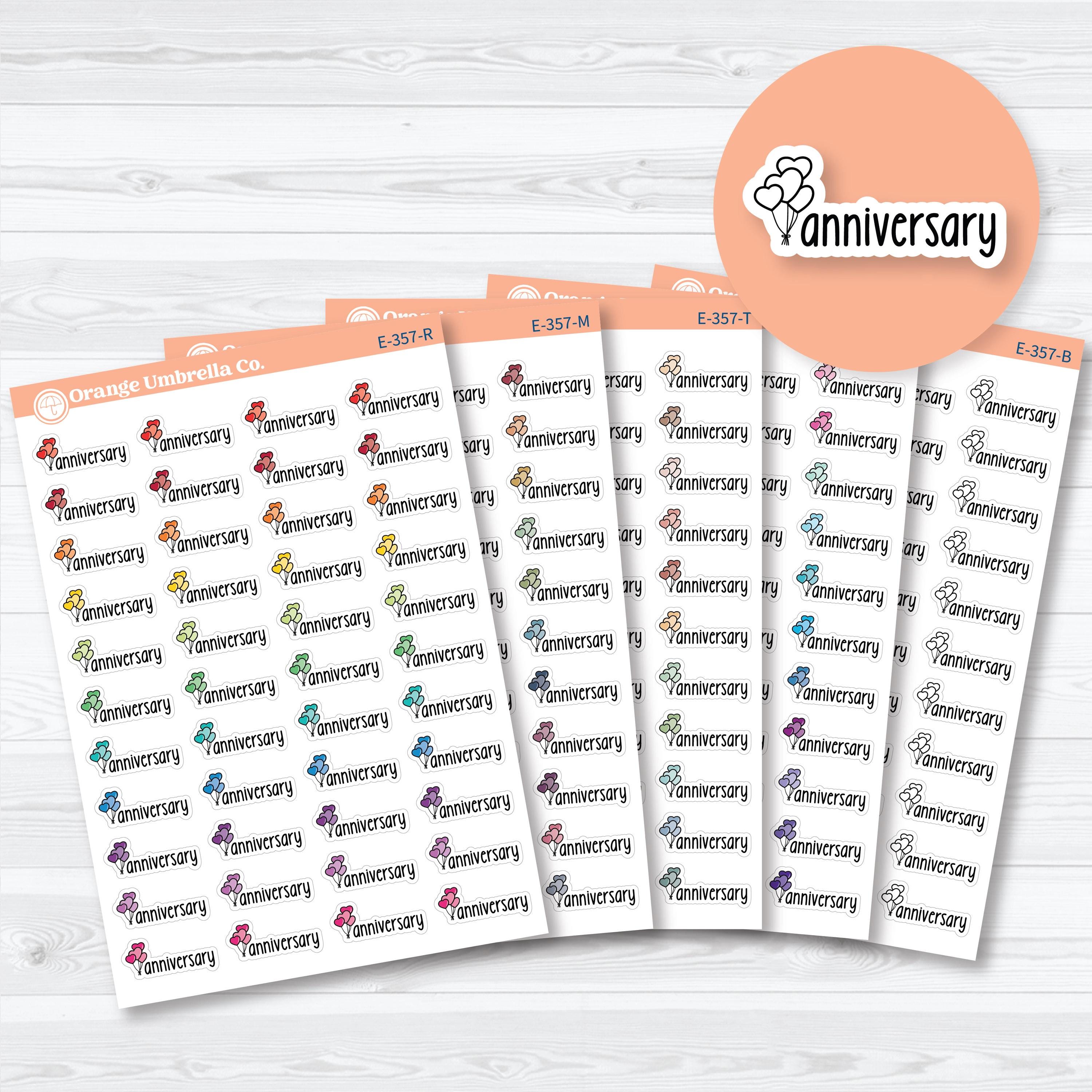 anniversary planner stickers with doodled heart balloon design for tracking special dates and celebrations

