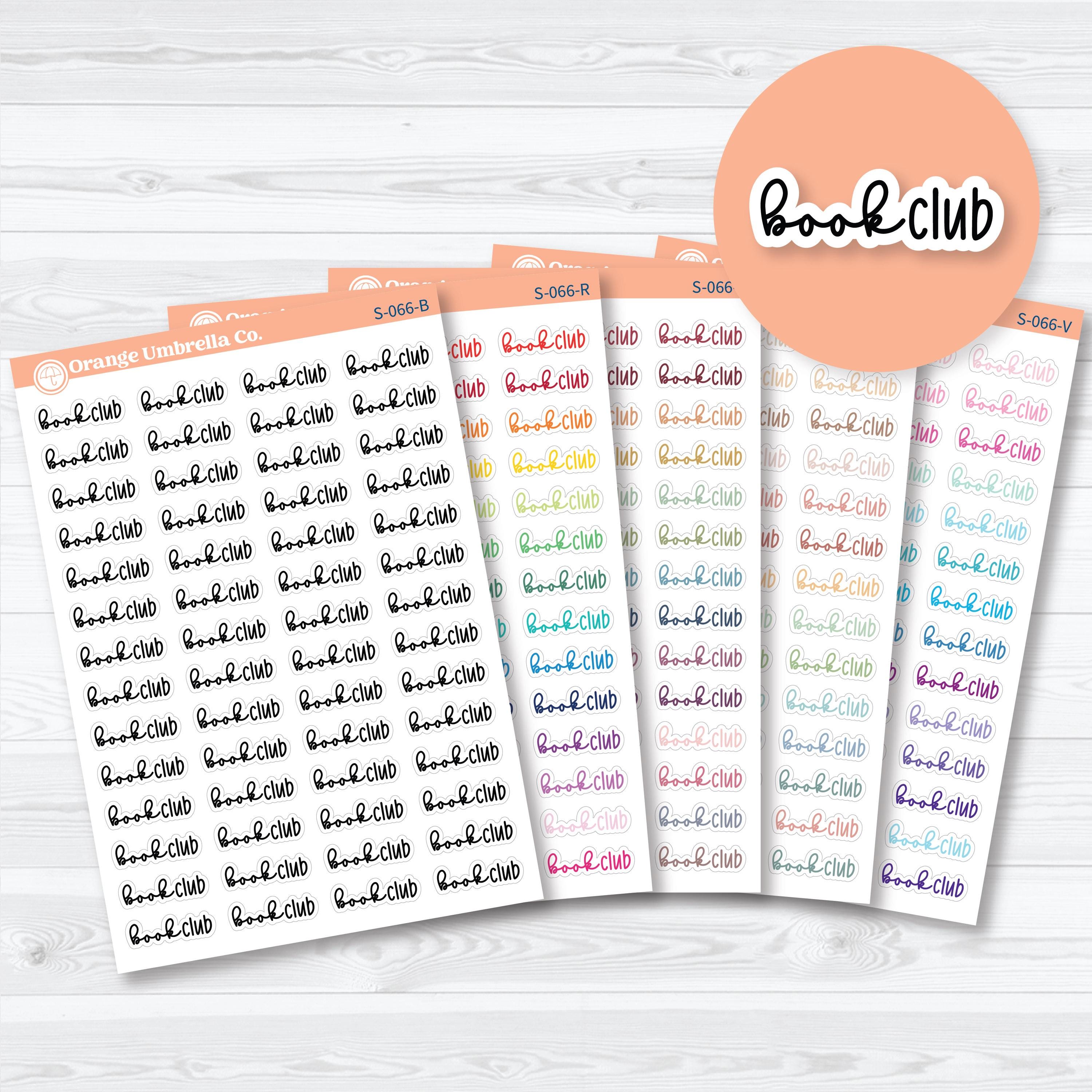 Book Club script planner stickers for reading journals, book trackers, planners, and reading challenge spreads in Font 18 by Orange Umbrella Co