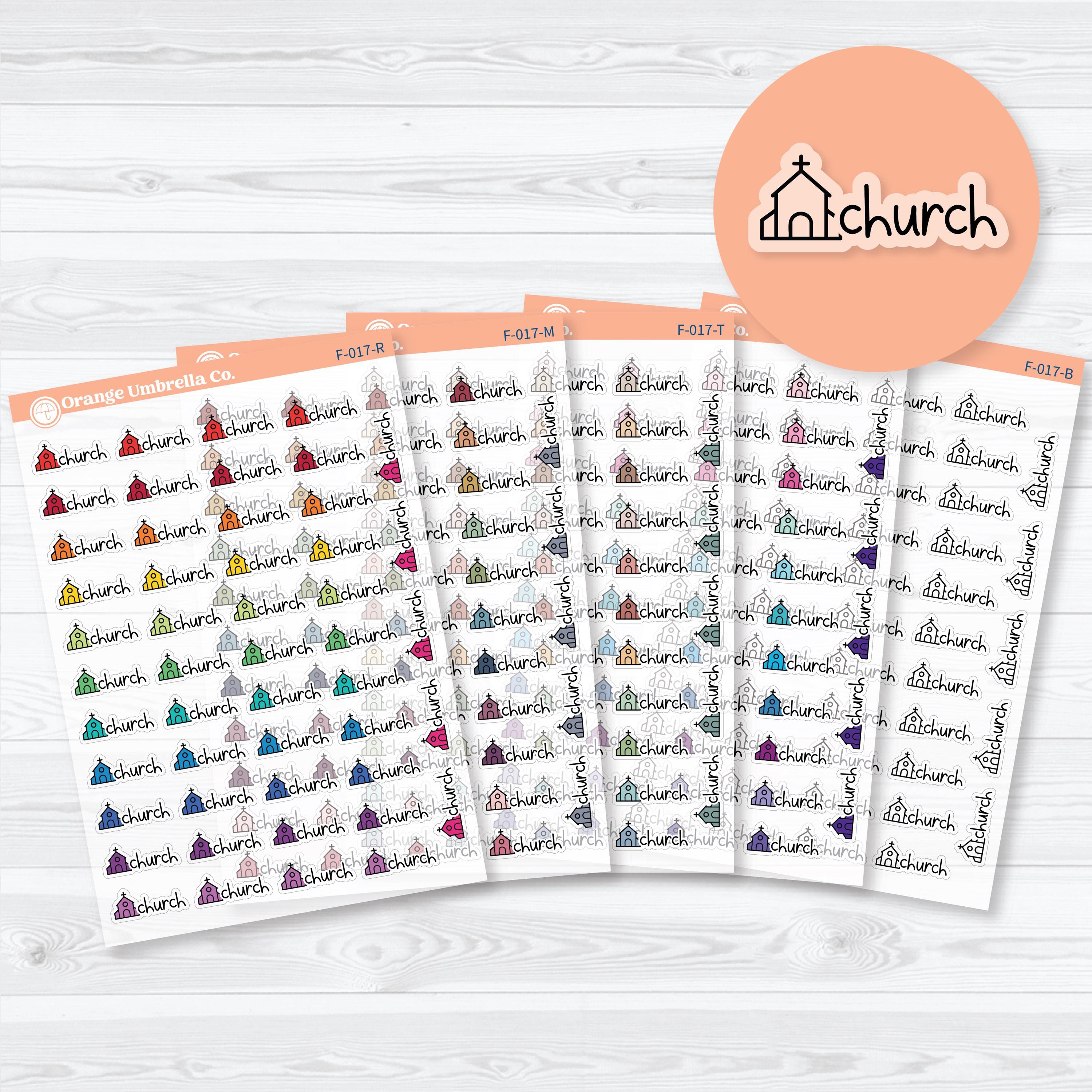 clear matte church planner stickers F21 transparent script with church icon for sunday services and faith events