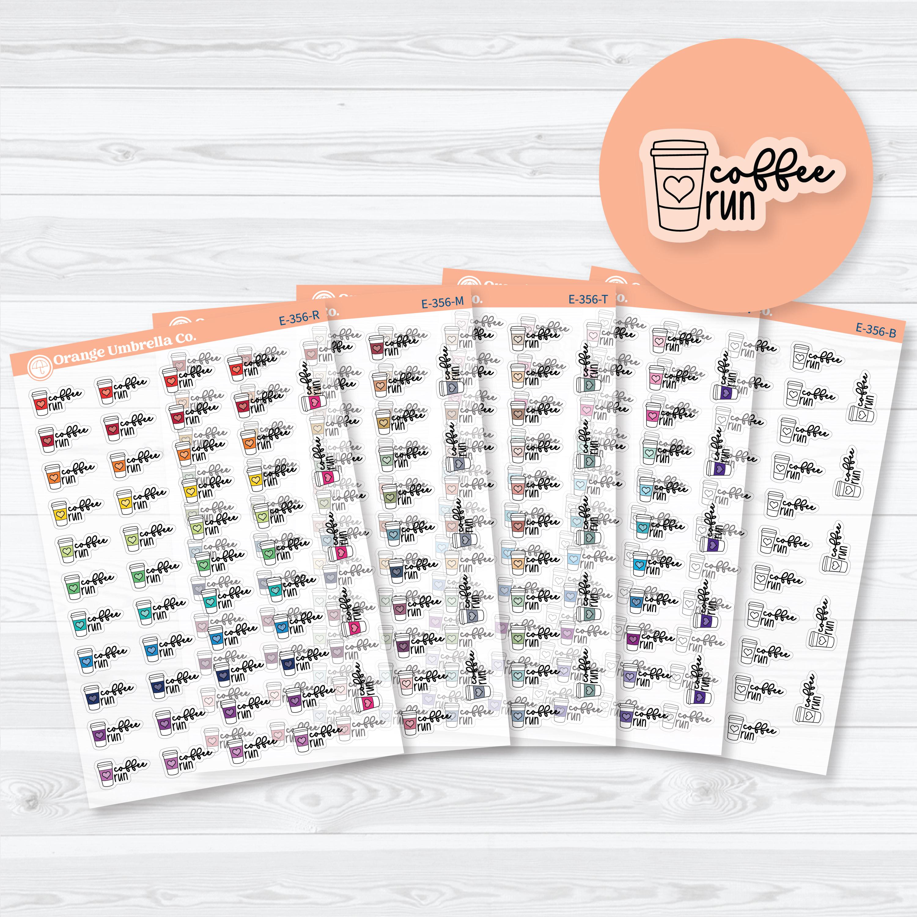 clear matte coffee run planner stickers with doodled coffee cup for tracking cafe visits errands and daily planning