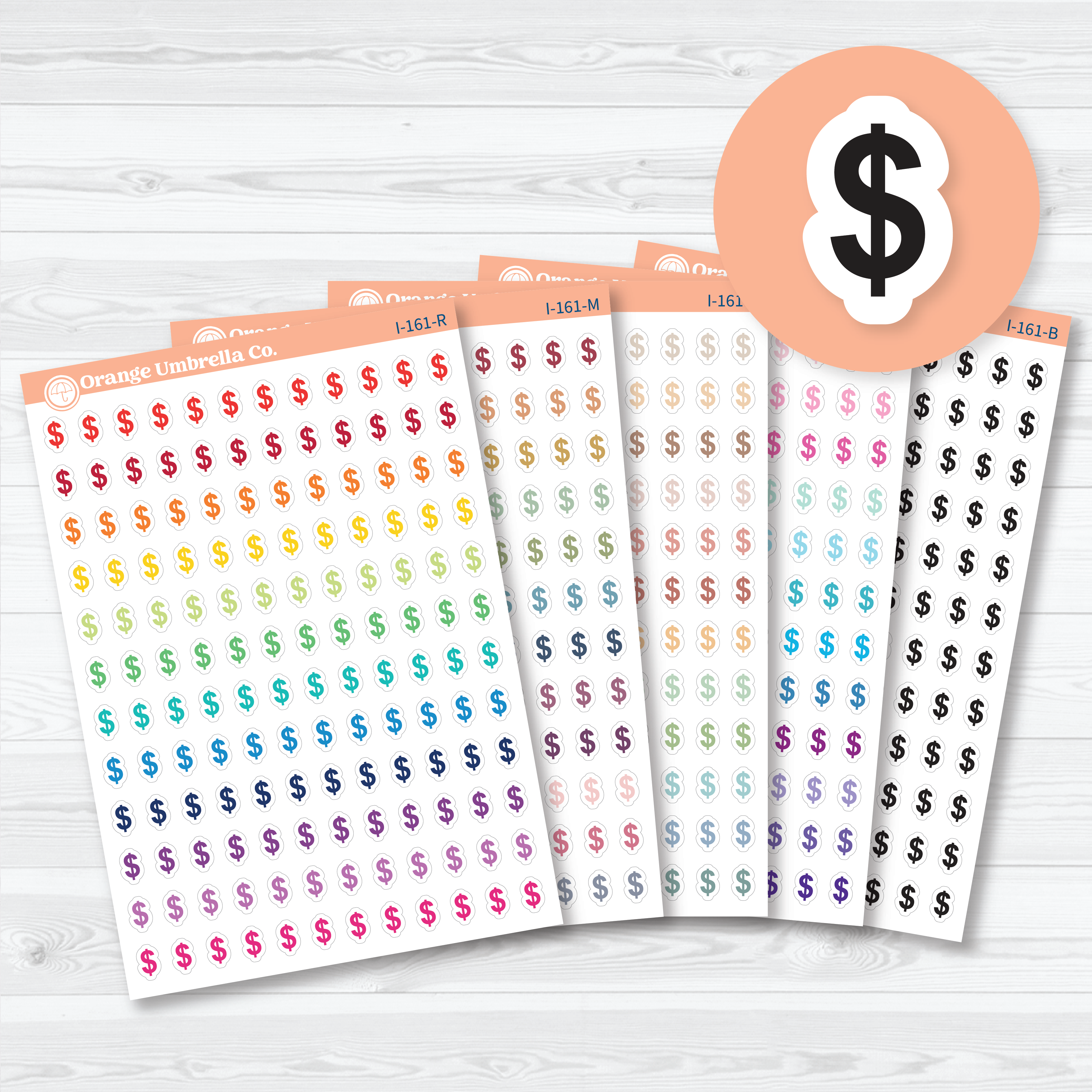 Dollar Sign planner icon stickers for budgeting, payday, bills, savings goals, expenses, and finance planning.