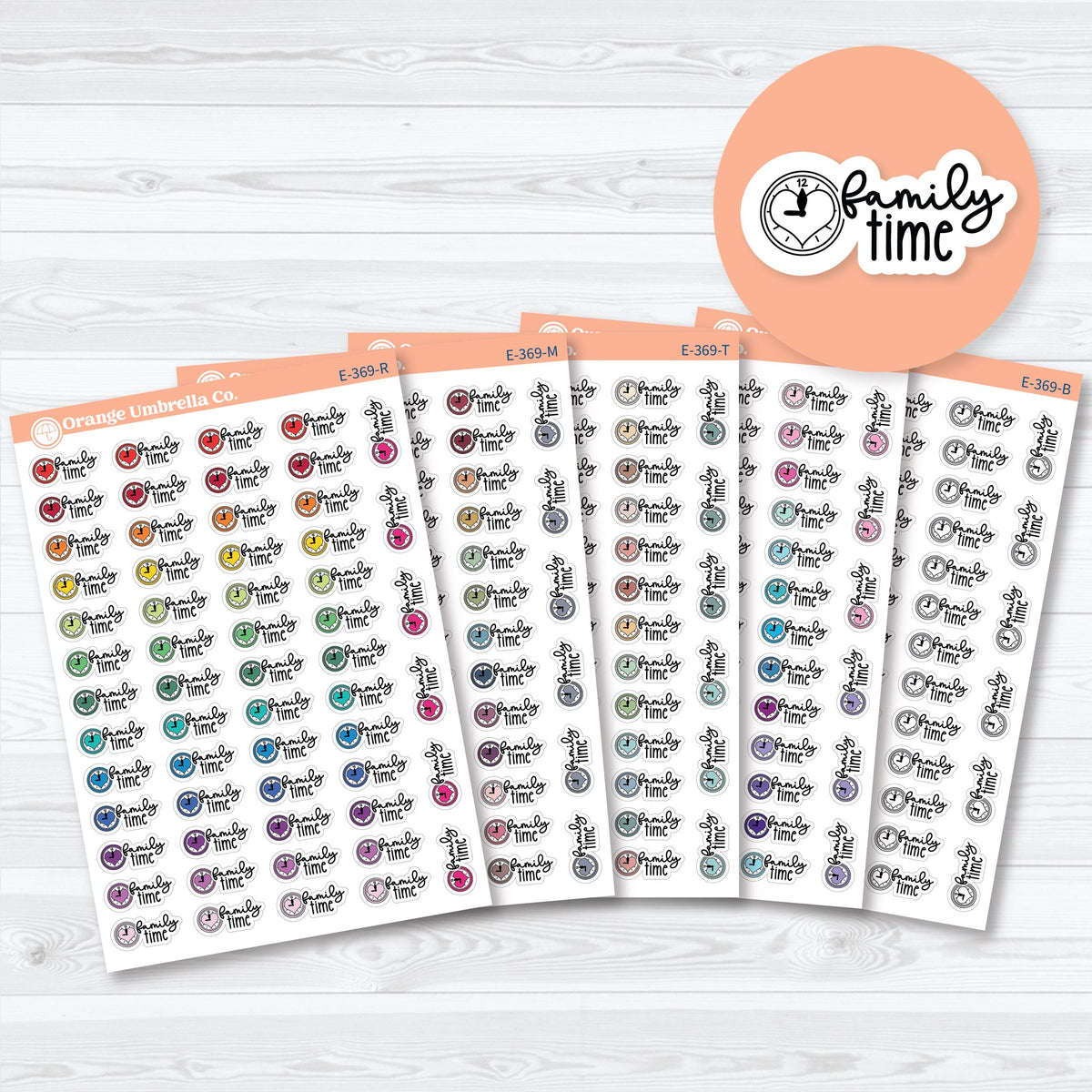 Family Night script planner stickers in black and assorted color palettes for marking family nights, plans, and quality time on calendars.