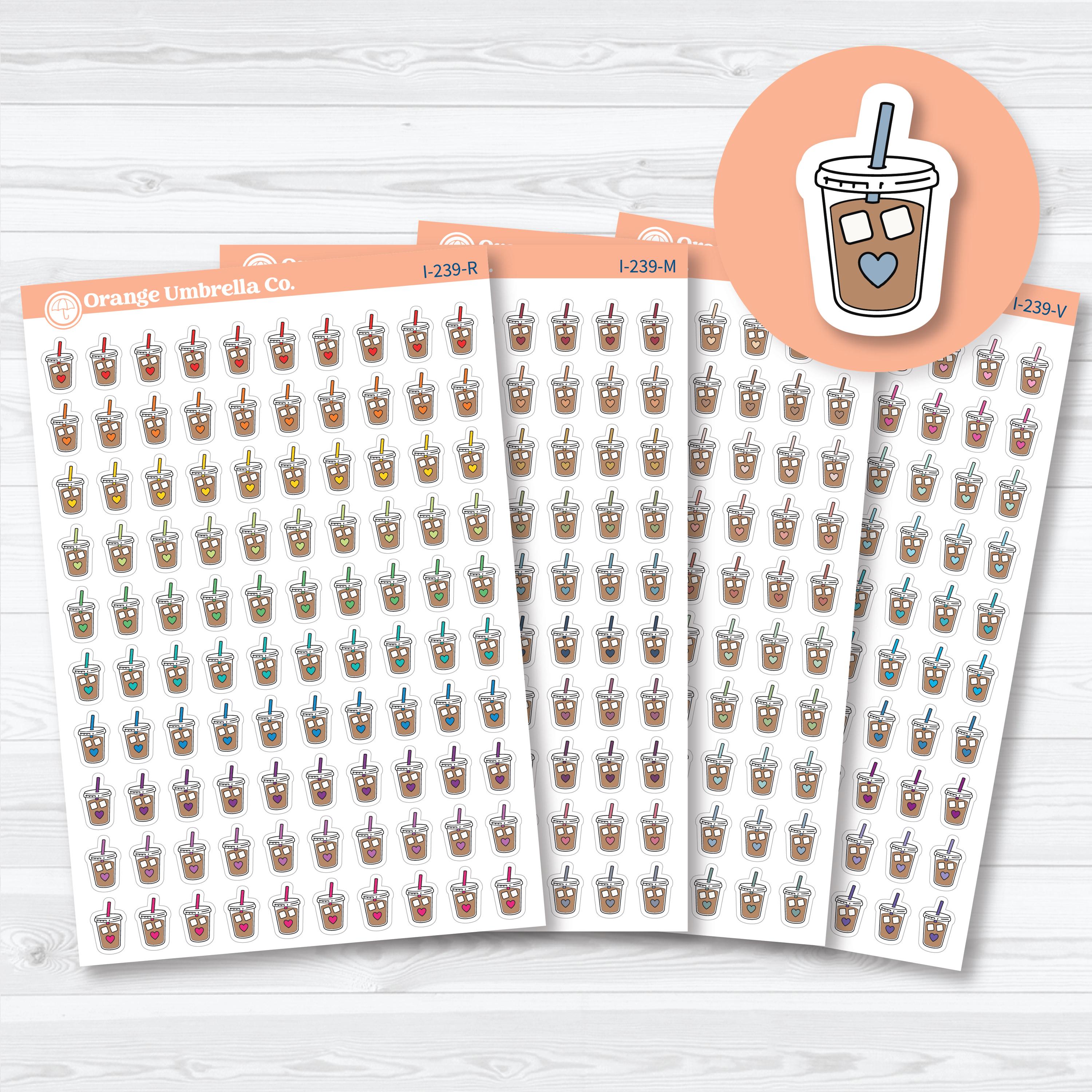 Iced coffee icon planner stickers for tracking coffee runs, café visits, morning routines, and everyday planning in planners, journals, and calendars.