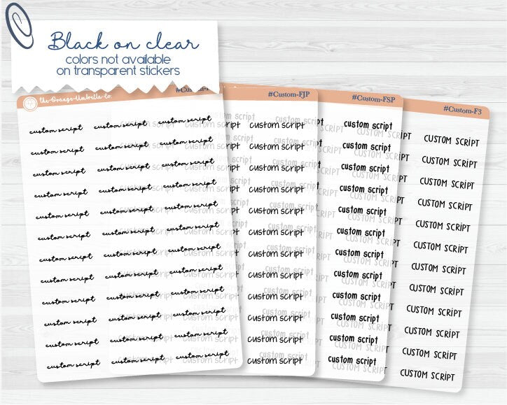 Hobonichi Cousin Custom Clear Script Sticker | Choose Font & Finish | Clear Glossy & Clear Matte Planner Stickers ** 1 word/phrase per sheet*** | hobocustom-clear