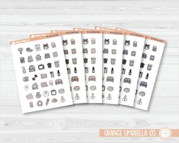 Doodle Icon Planner Stickers | Wildflower Palette | W-121-126