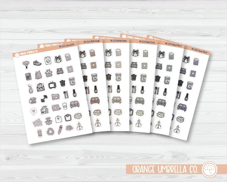 50% OFF -  CLEARANCE | Doodle Icon Planner Stickers | Wildflower Palette | W-121-126