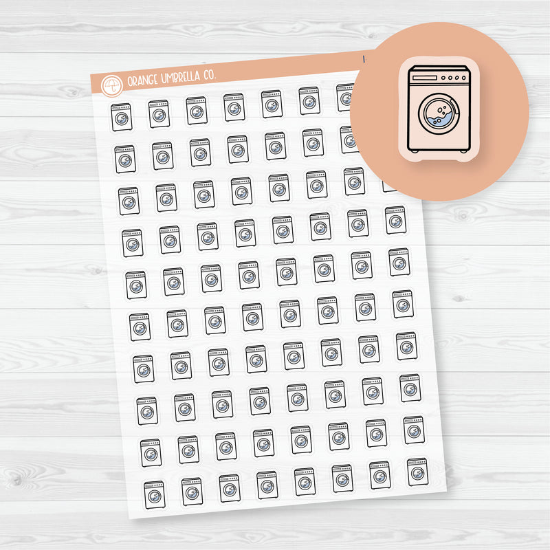 Laundry Washing Machine Icon Planner Stickers | Clear Matte Hand Doodled Labels | I-428-BCM