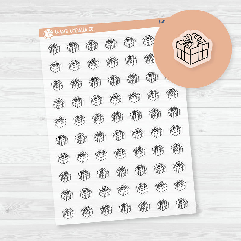 Birthday Gift Icon Planner Stickers | Clear Matte Hand Doodled Present Labels | I-429-BCM