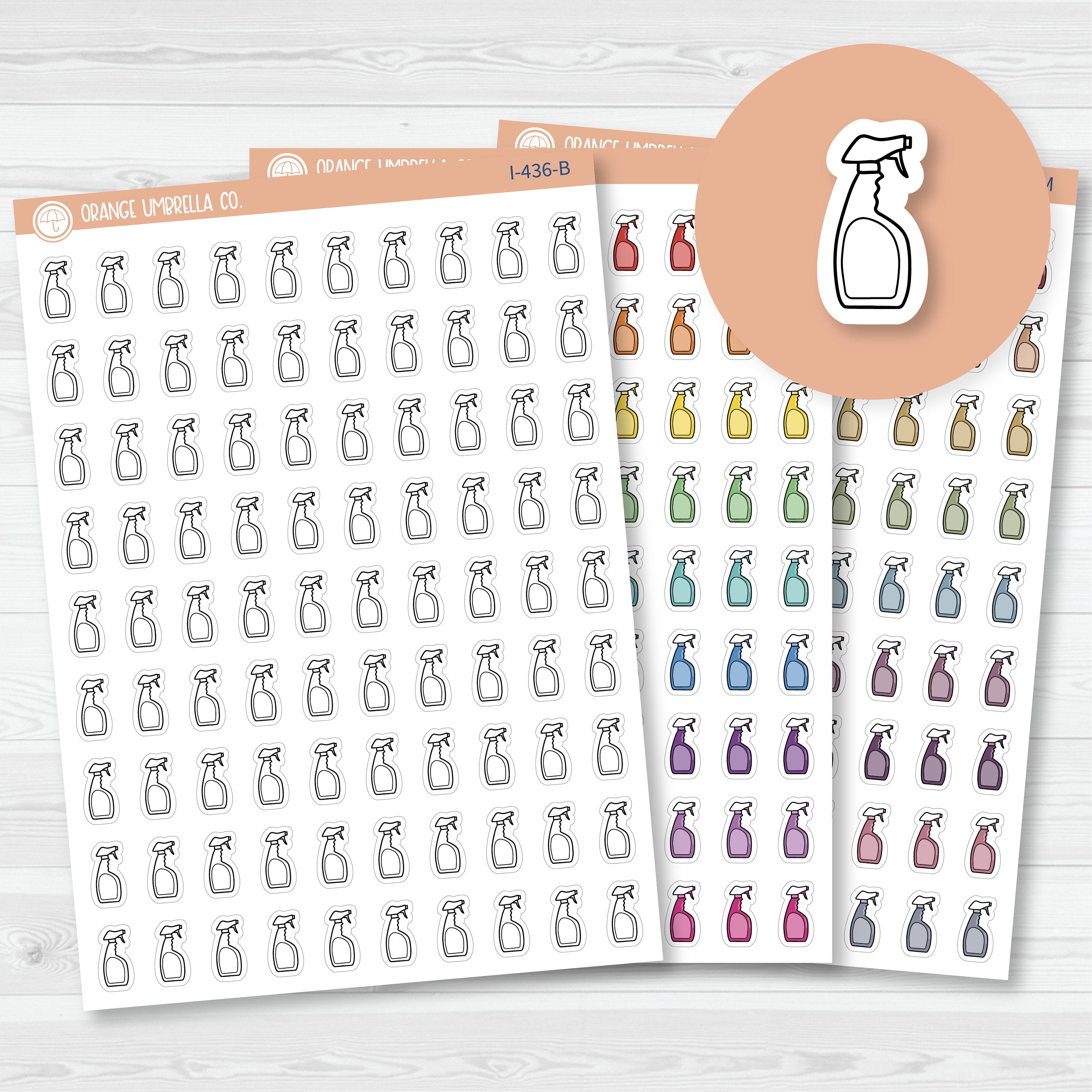 Cleaning Icons | Hand Doodled Spray Cleaner Planner Stickers | I-436